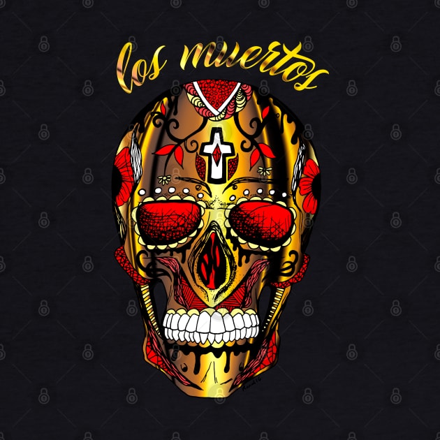 Los Muertos Day of The Dead Skull - Gold and Red Edition by kenallouis